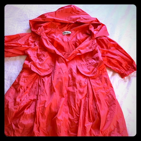 Miu Miu Red Oversized Puff Sleeve raincoat